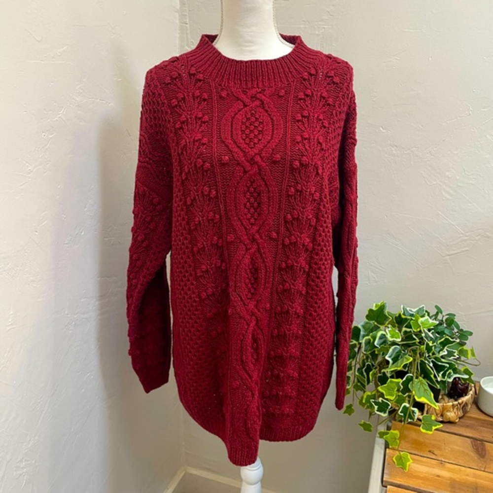 CIE Internationale Maroon Cable Knit Sweater Handknitted‎